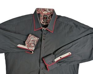 Absolute Rebellion Mens Black Paisley Shirt Slim Fit Embroidered Long Sleeve 3XL
